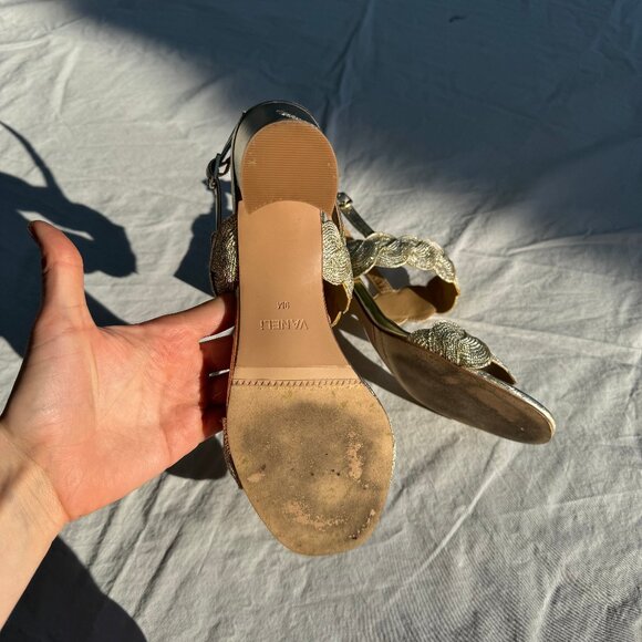 Vaneli ‘Lettie’ Gold Beige Platinum Weave Block Heel Sandals - Picture 11 of 13
